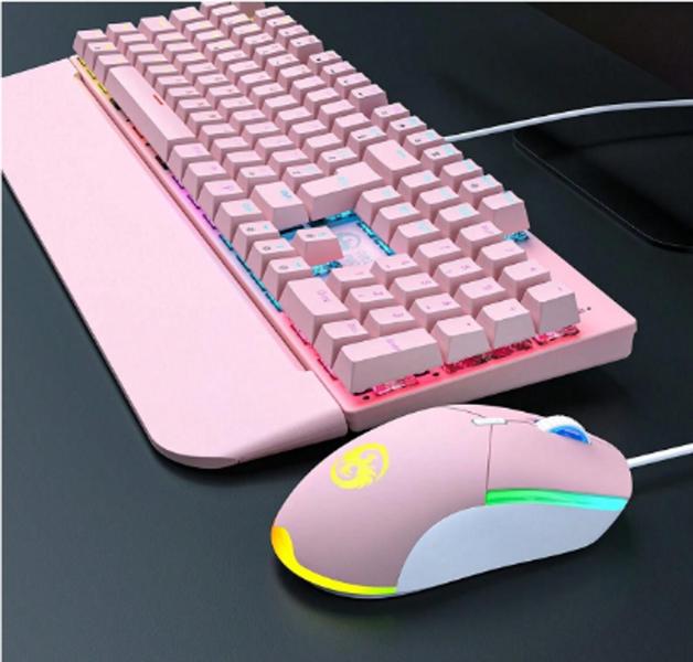 Imagem de Kit Teclado Mecânico Gamer E Mouse Gamer Rgb Rosa