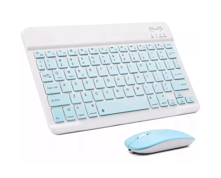 Imagem de Kit Teclado Mini + Mouse Pad Portátil Bluetooth Wireless Compacto Compativel Celular Tablet Notebook PC Recarregável Usb