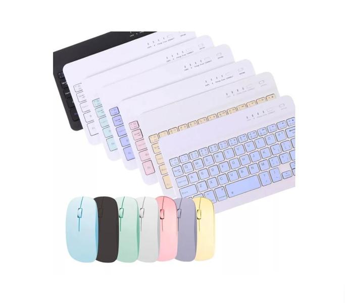 Imagem de Kit Teclado Mini + Mouse Pad Portátil Bluetooth Wireless Compacto Compativel Celular Tablet Notebook PC Recarregável Usb