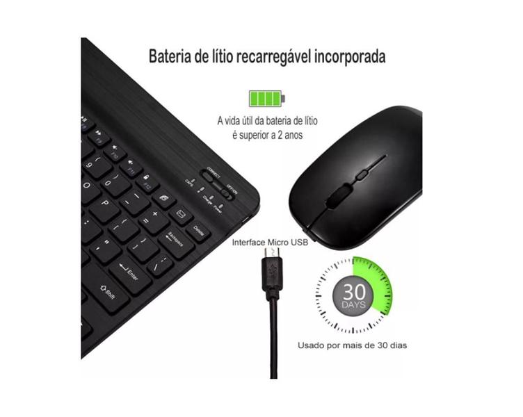 Imagem de Kit Teclado Mini + Mouse Pad Portátil Bluetooth Wireless Compacto Compativel Celular Tablet Notebook PC Recarregável Usb