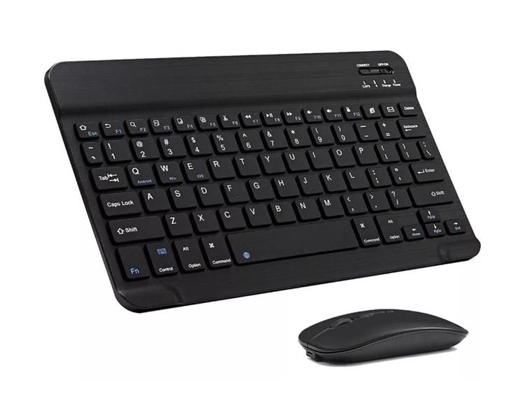 Imagem de Kit Teclado Mini + Mouse Pad Portátil Bluetooth Wireless Compacto Compativel Celular Tablet Notebook PC Recarregável Usb