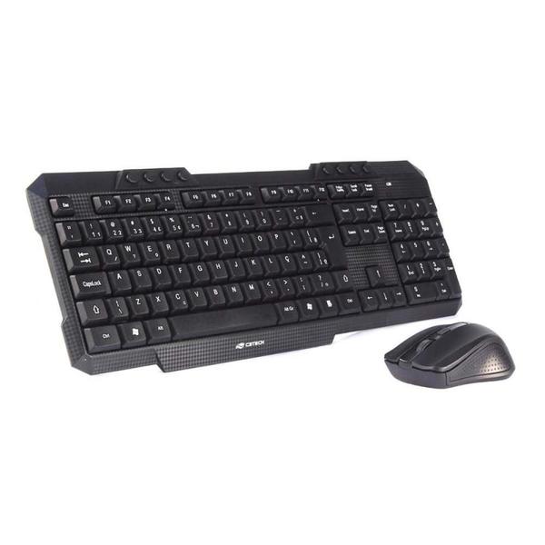 Imagem de Kit Teclado + Mouse C3TECH K-W10BK, Wireless, 8 Funções Multimídia, Preto