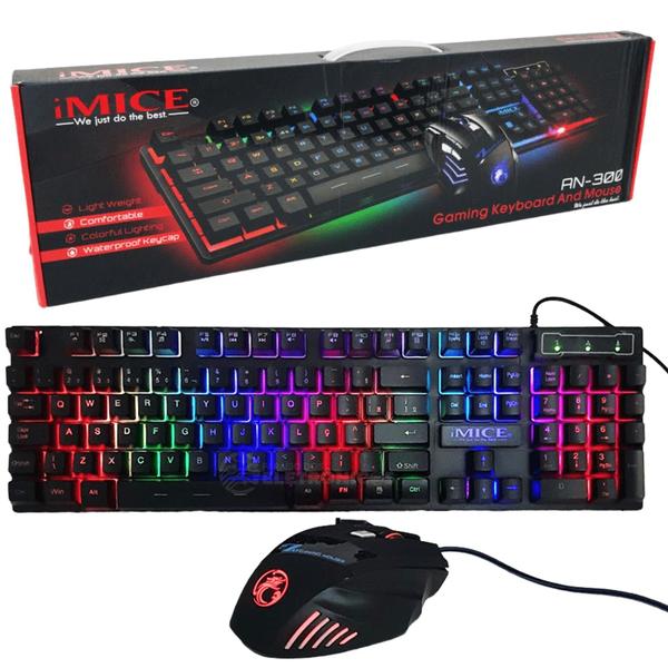 Imagem de Kit Teclado Mouse Gamer Com Fio LED Luz de Fundo RGB Para Jogos PC NA300