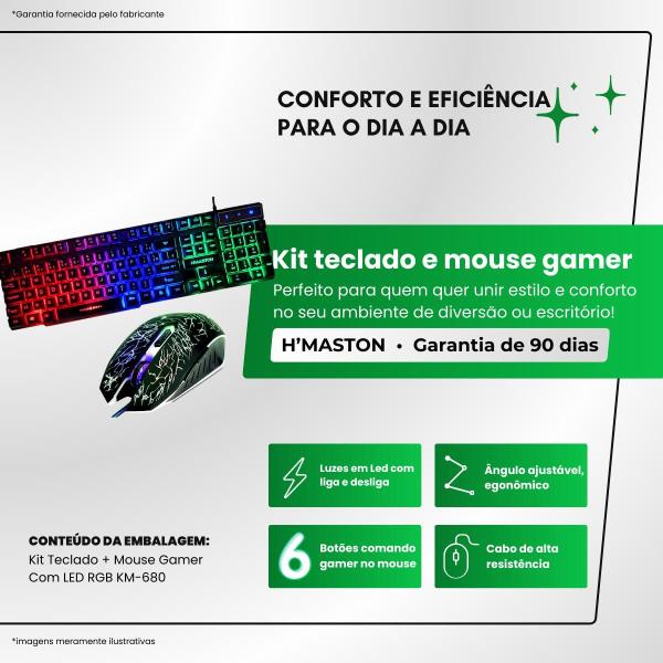 Imagem de Kit Teclado + Mouse Gamer Com Led RGB KM-680