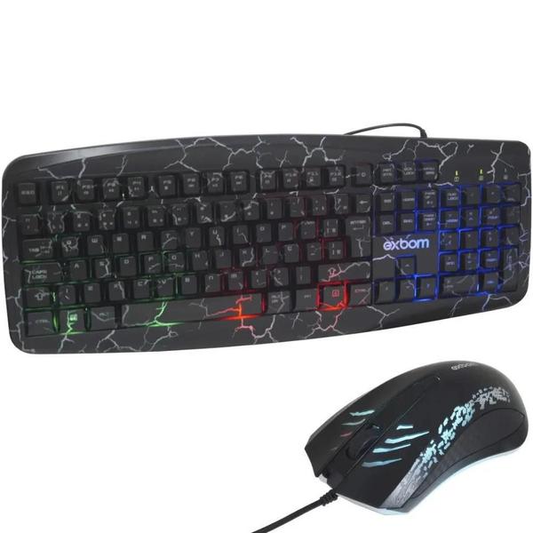 Imagem de Kit Teclado Mouse Gamer Usb Led Rgb Exbom Bk-G600 Preto