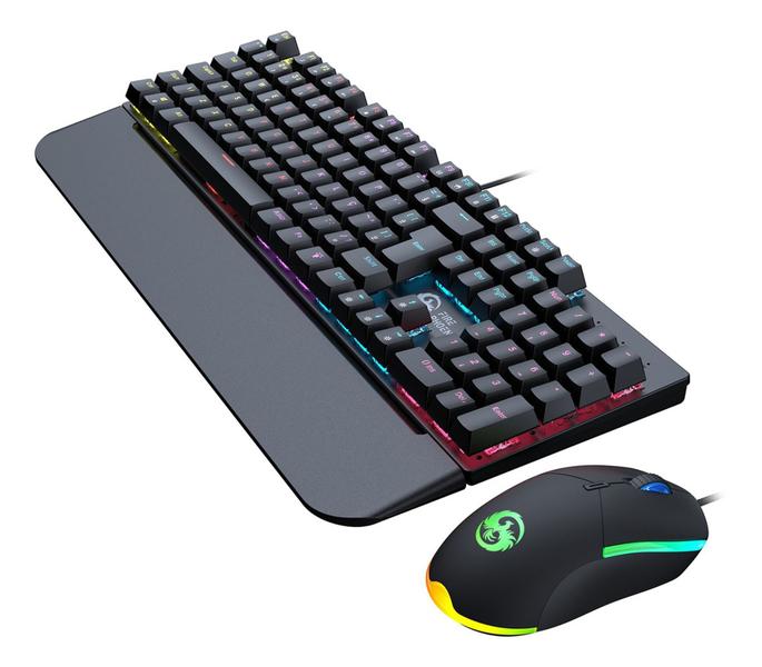 Imagem de Kit Teclado Mouse Mecânico Abnt2 Gamer Iluminação Led Rgb Switch Blue MousePad Apoio De Pulso Bk-03