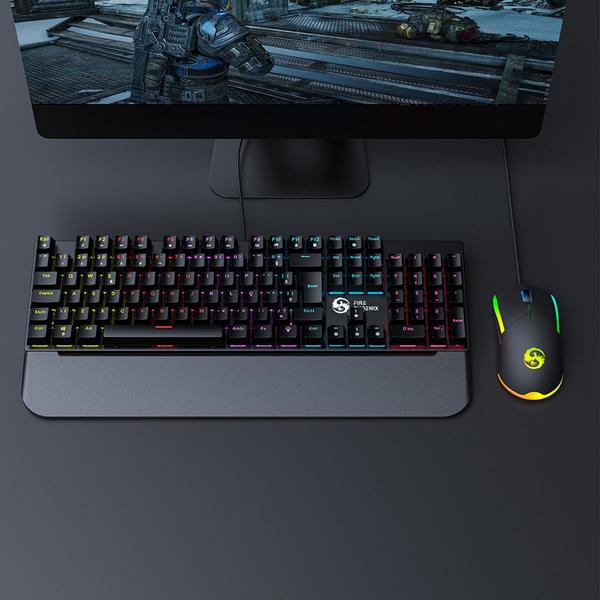 Imagem de Kit Teclado Mouse Mecânico Abnt2 Gamer Iluminação Led Rgb Switch Blue MousePad Apoio De Pulso Bk-03