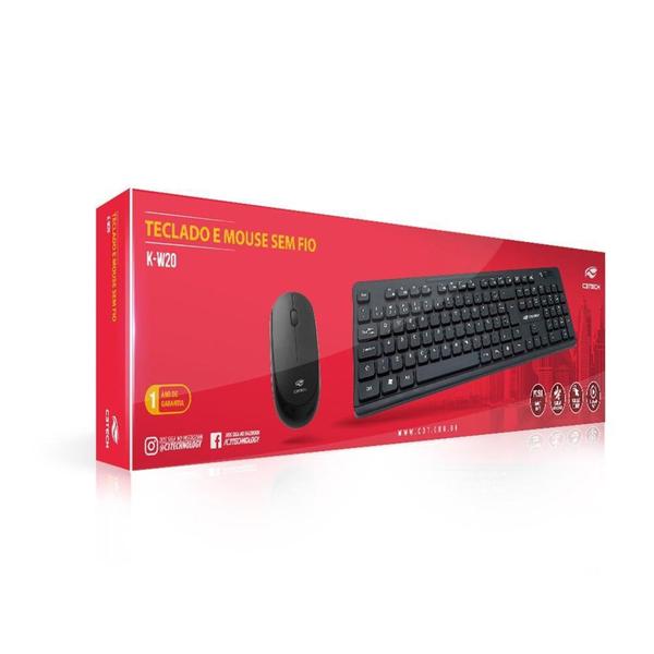 Kit Teclado + Mouse Sem Fio C3Tech, ABNT2, 1000DPI, Preto - K-W20BK - C3 tech Imagem de Kit Teclado + Mouse Sem Fio C3Tech, ABNT2, 1000DPI, Preto - K-W20BK - C3 tech