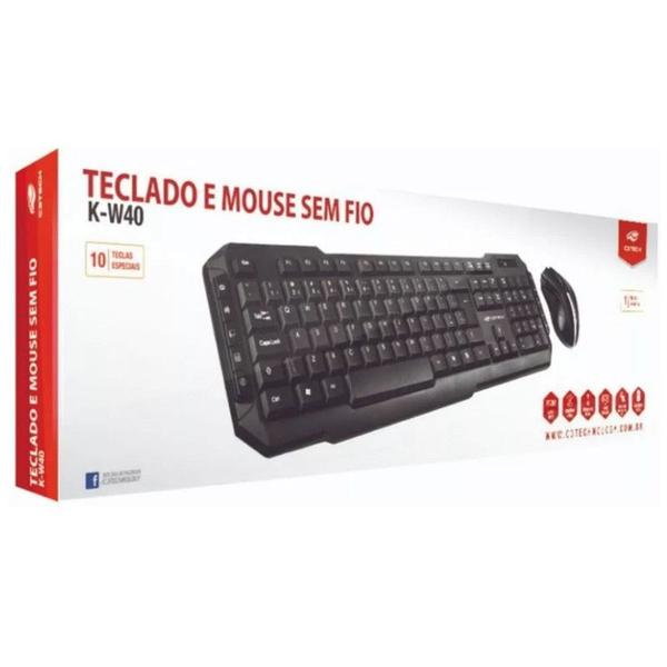 Imagem de Kit Teclado + Mouse sem Fio C3Tech K-W40Bk 1600dpi