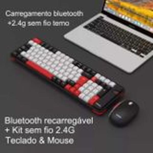 Imagem de Kit Teclado Mouse Sem Fio Recarregável Bluetooth Tablet/Notebook