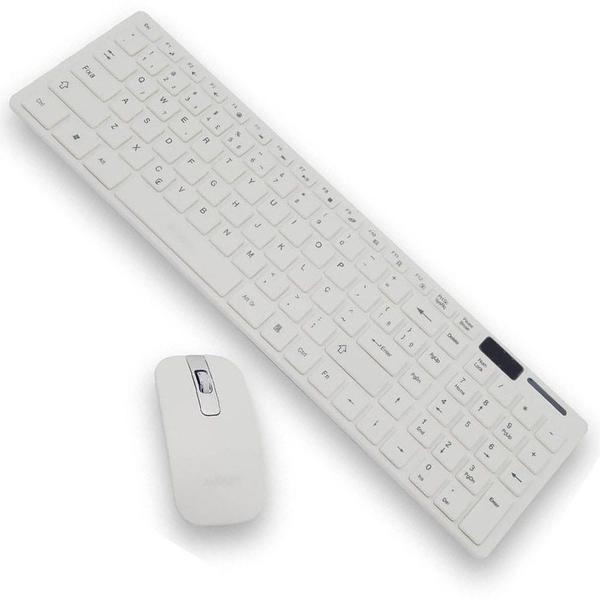 Imagem de Kit Teclado + Mouse Sem Fio Wireless USB Exbom BK-S1000 Branco com Capa Silicone