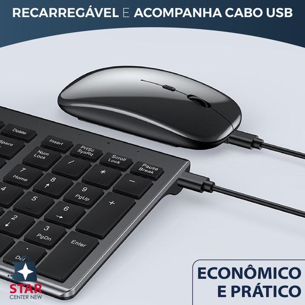 Imagem de Kit Teclado Mouse Smart Sem Fio 2.4g Recarregável Bateria Wireless US Teclado Numérico -8078