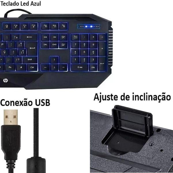 Imagem de Kit Teclado Mouse USB Gaming HP GK1100 1600DPI Led Azul