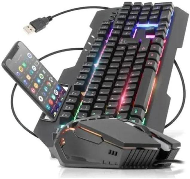 Imagem de Kit Teclado Mouser Gamer Semi-Mecanico Com Led RGB USB Fio Rainbow