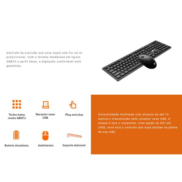 Imagem de Kit teclado multimidia 107 + mouse nano usb abnt2 2400 dpi preto kw201 lecoo