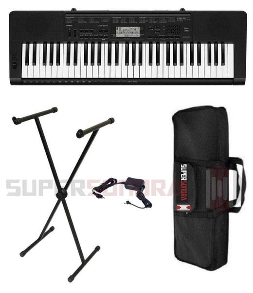 Imagem de Kit Teclado Musical Casio Ctk3500 Midi/usb Aplicativo Chordana + Suporte X + Capa + Fonte + Suporte