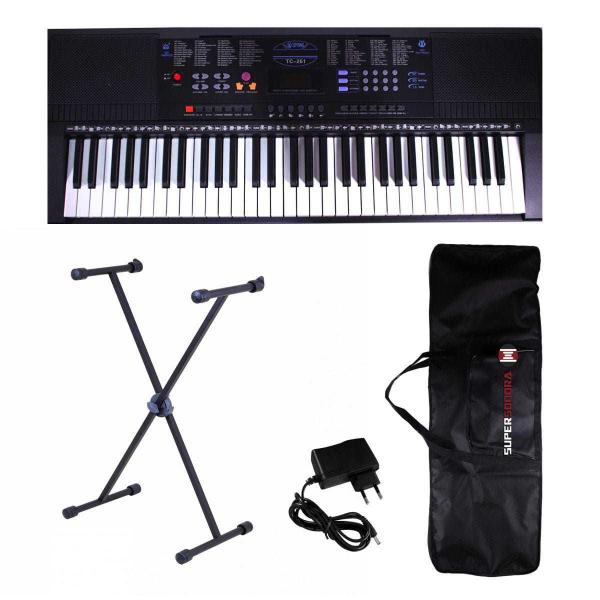 Imagem de Kit Teclado Musical Estudante Spring Tc 261 61 Teclas + Suporte Em X + Capa + Fonte + Suporte Partit