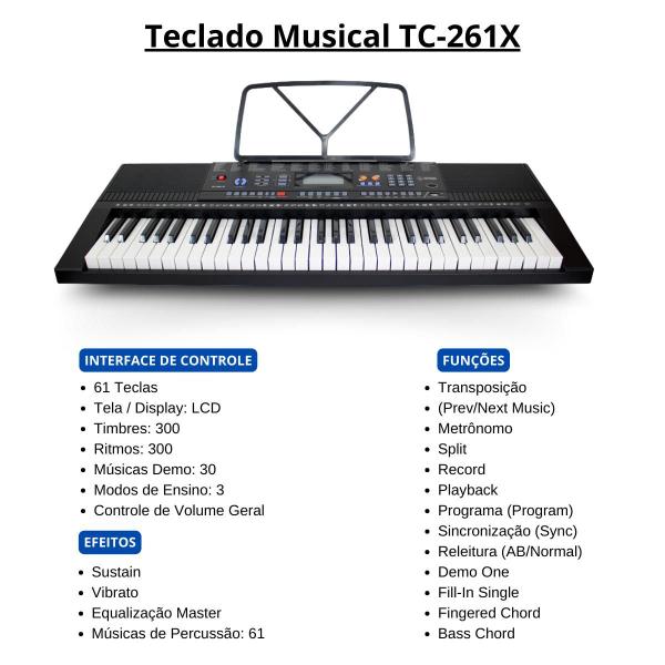 Imagem de Kit Teclado Musical Iniciante 61 Teclas Com USB + Capa