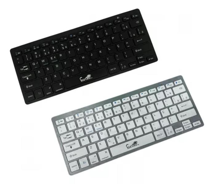 Imagem de Kit Teclado Portátil Bluetooth Sem Fio Ultra Fino + Suporte de Celular Universal Mesa Apoio