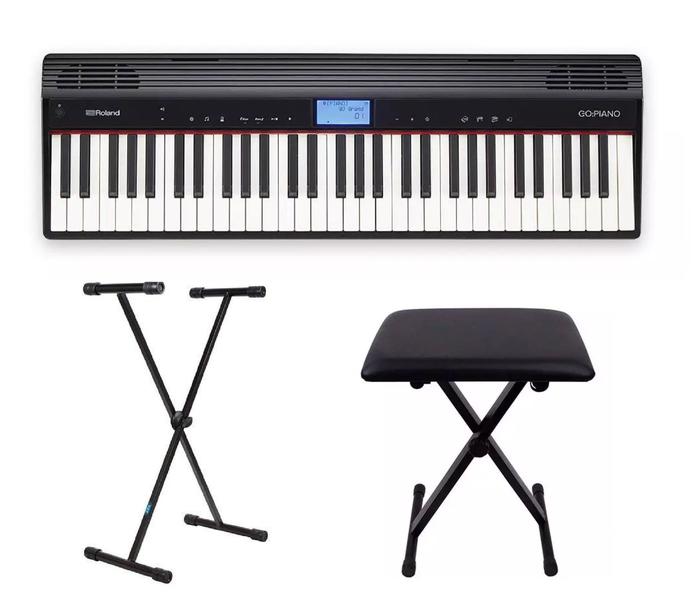 Imagem de Kit Teclado Roland Go Piano Go61p com Banqueta e Estante