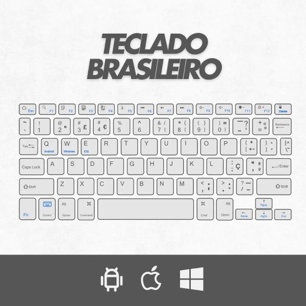 Imagem de Kit Teclado sem Fio ABNT1 Led + Mouse Slim Branco Bluetooth