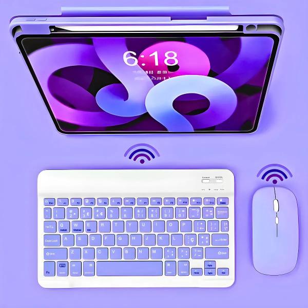 Imagem de Kit Teclado sem Fio ABNT1 Led + Mouse Slim Roxo Bluetooth