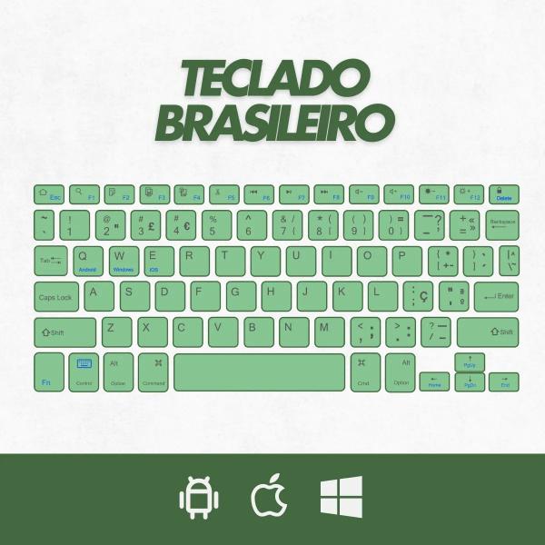 Imagem de Kit Teclado sem Fio ABNT1 Led + Mouse Slim Verde Bluetooth