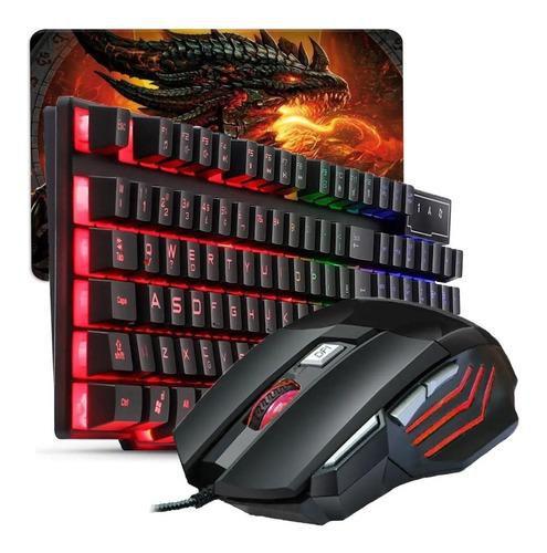 Imagem de Kit Teclado Semi Mecânico Led+ Mouse Gamer 3200dpi Rgb Led M300 Exbom