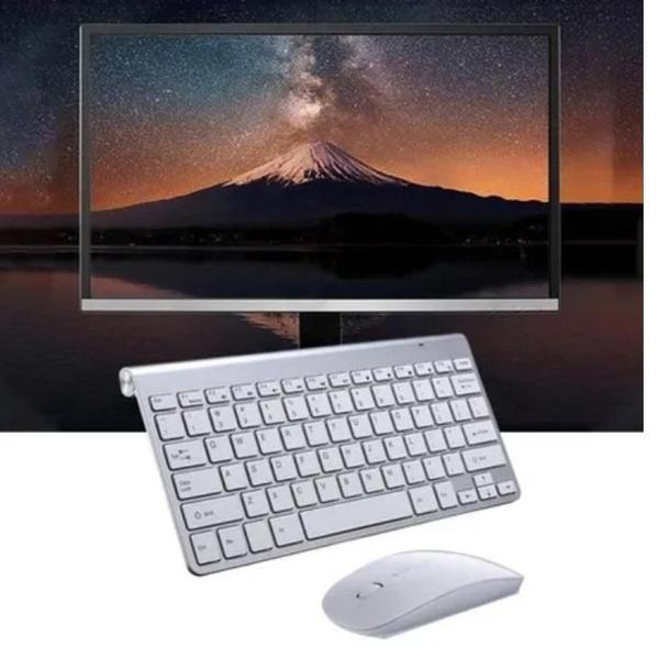 Imagem de Kit Teclado Slim Com Mouse Sem Fio 2.4g Ultra Fino Para Pc Notebook Prata