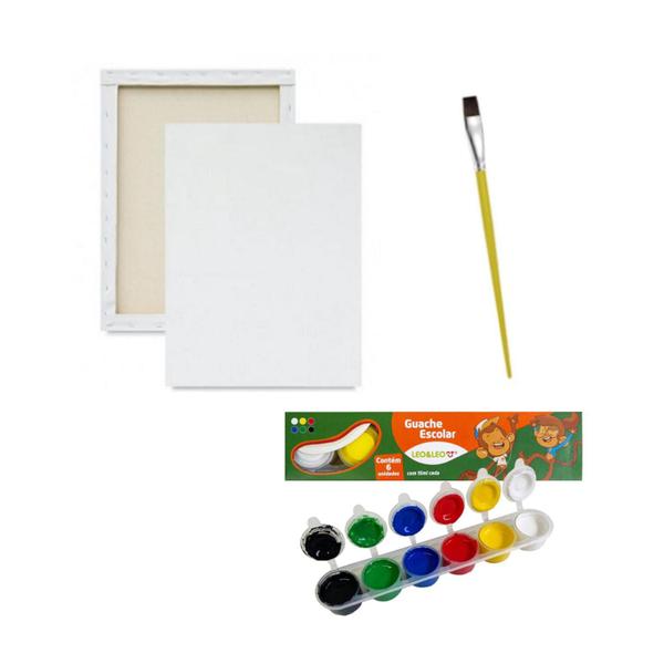 Imagem de Kit Tela De Pintura Infantil Com 6 tinta Gauche +Pincel