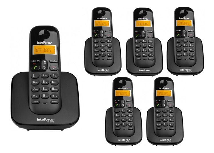 Imagem de Kit Telefone Sem Fio 3110 Preto com + 5 Ramais TS 3111 Preto