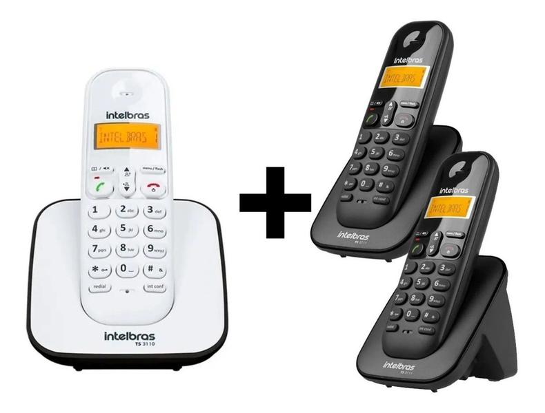 Imagem de Kit Telefone Sem Fio  INTELBRAS TS 3110 Preto/Branco com + 2 Ramais TS 3111 Preto