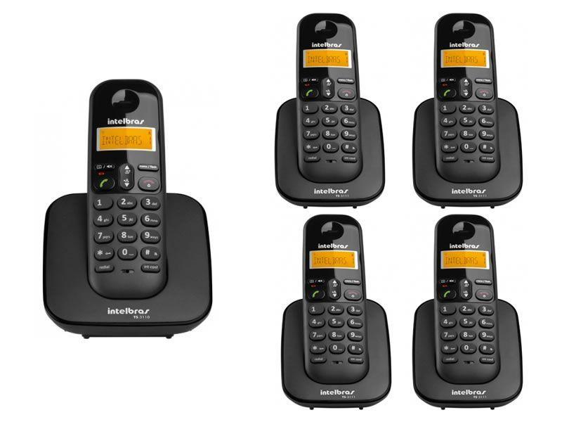 Imagem de Kit Telefone Sem Fio Ts 3110 + 4 Ramais Ts 3111 Intelbras