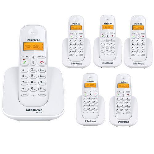 Imagem de Kit Telefone Sem Fio Ts 3110 + 5 Ramais Ts 3111 Branco Intelbras