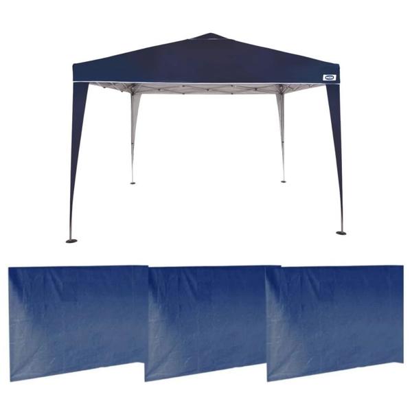 Imagem de Kit Tenda Gazebo 3x3 M + 3 Paredes Azul Sem Janela