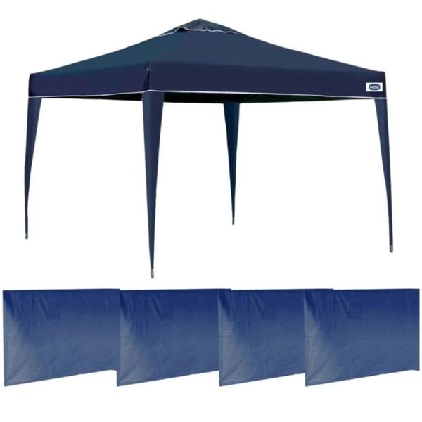 Imagem de Kit Tenda Gazebo Articulado 3x3 M + 4 Paredes Laterais Azul