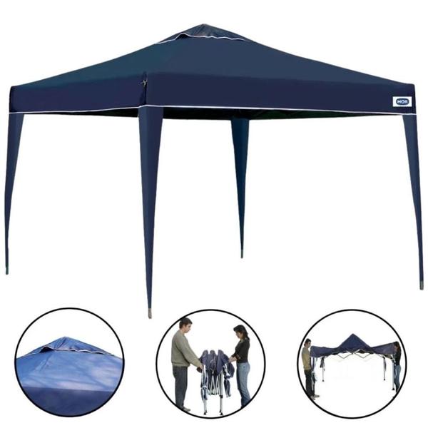 Imagem de Kit Tenda Gazebo Azul Base e Topo 3x3 M + 2 Paredes Brancas