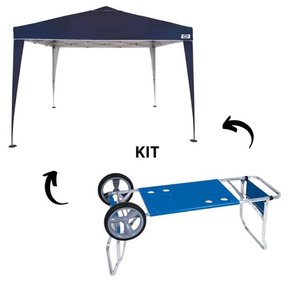 Imagem de Kit Tenda Gazebo Dobravel 3x3 Mts + Carrinho de Praia com Avanco  Mor 