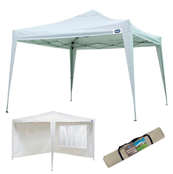 Imagem de Kit Tenda Gazebo X-Flex Articulável 3x3m + 2 Paredes Ráfia Branco - Mor