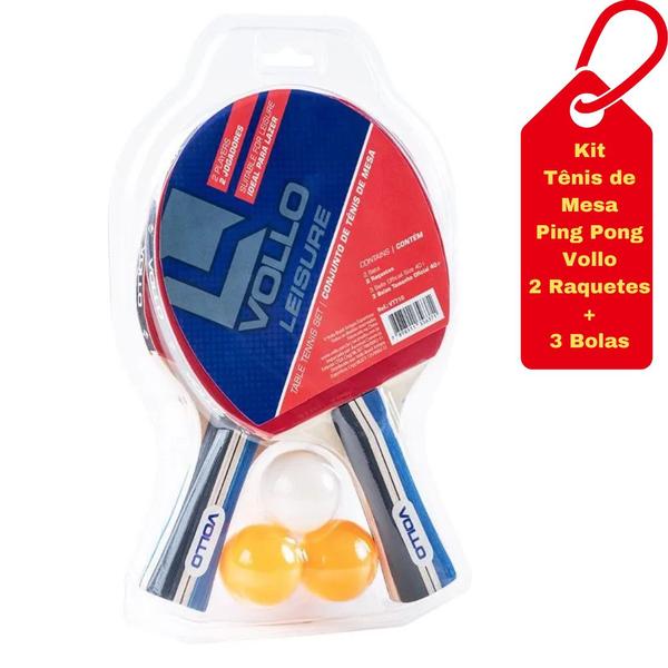 Imagem de Kit Tenis de Mesa Ping Pong 2 Raquetes e 3 Bolas Vollo Leisure