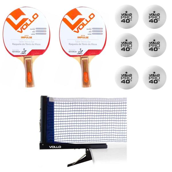 Imagem de Kit Tenis de Mesa Ping Pong 2 Raquetes Impulse + 6 Bolas 1 Estrela + Rede C/Suporte Alicate