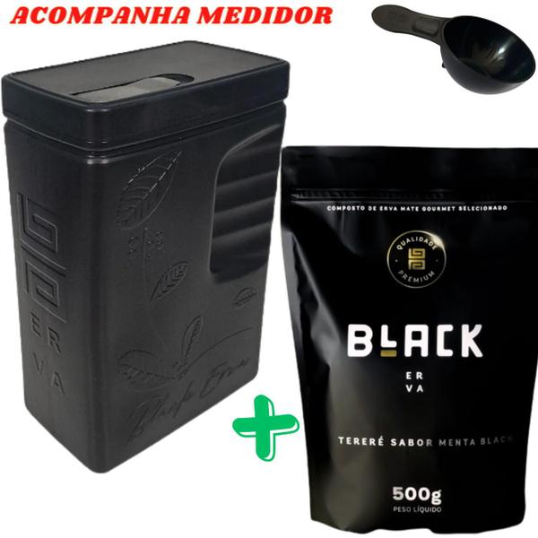 Imagem de Kit Tereré 1 Erva Mate Tereré Black Erva + Porta Erva Mate Black Erva 500g Pote Erva Mate Mateira