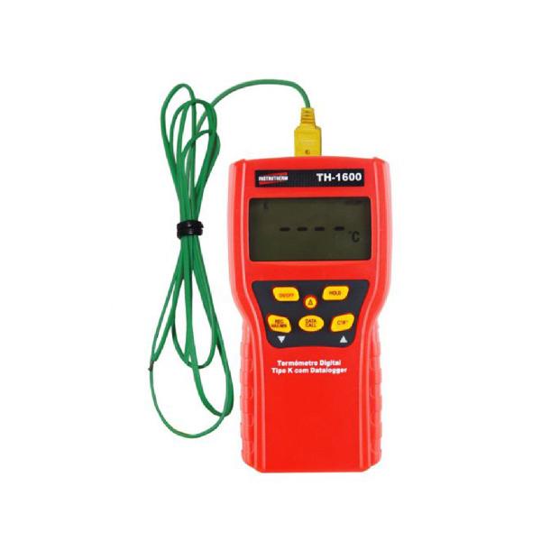 Imagem de Kit Termômetro Digital Sensor Tipo K Superfícies Gases Líquidos Datalogger Manual Máx Mín Th-1600 Portátil Sensor S-06k