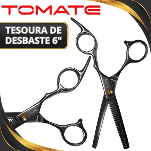 Kit Tesouras + Desbastadeira 6.0 Para Barbearia Cabeleireiro - Tomate Imagem de Kit Tesouras + Desbastadeira 6.0 Para Barbearia Cabeleireiro