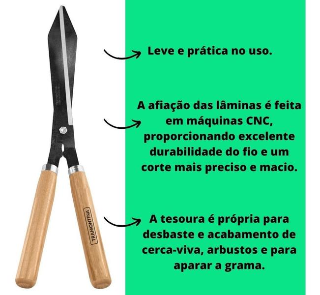 Imagem de Kit Tesouras Poda Jardinagem Profissional 3 Peças Tramontina