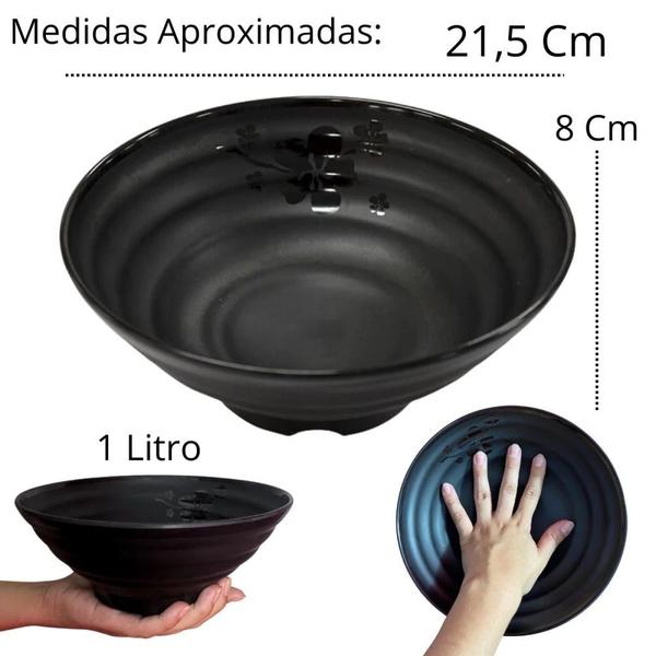 Imagem de Kit Tigela 21,5 Cm + Molheira + Colher + Par de Hashi Comida Japonesa Yakisoba Melamina Premium