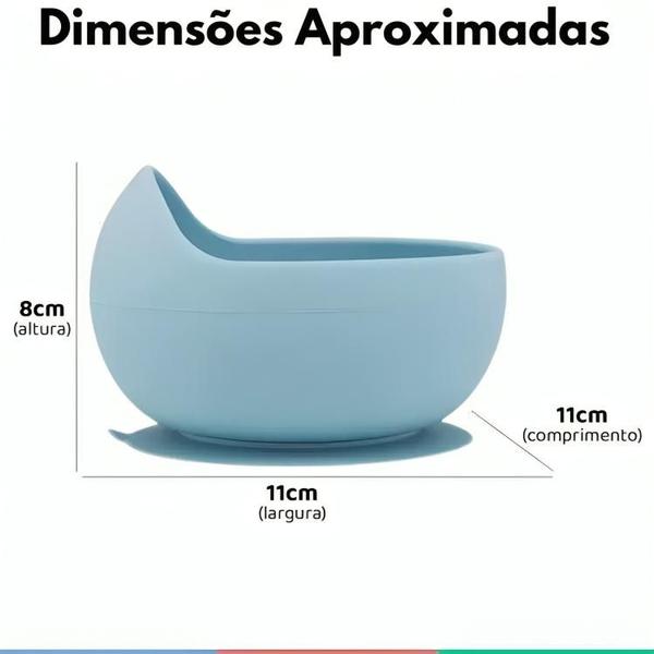 Imagem de Kit Tigela Bowl 350ml Com Ventosa E Colher Em Silicone BLW Bebê Azul Buba