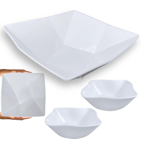 Kit Tigela Quadrada Grande 32,5 Cm + 2 Tigelas Quadradas 800ml Salada Fruteira em Melamina / Plastico Bestfer Imagem de Kit Tigela Quadrada Grande 32,5 Cm + 2 Tigelas Quadradas 800ml Salada Fruteira em Melamina / Plastico Bestfer