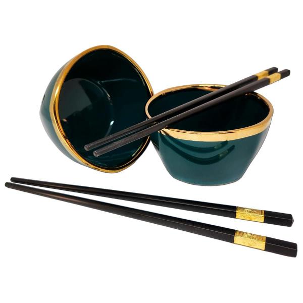 Imagem de Kit Tigelas Porcelana + Hashi Comida Japonesa Caixa Presente Luxo