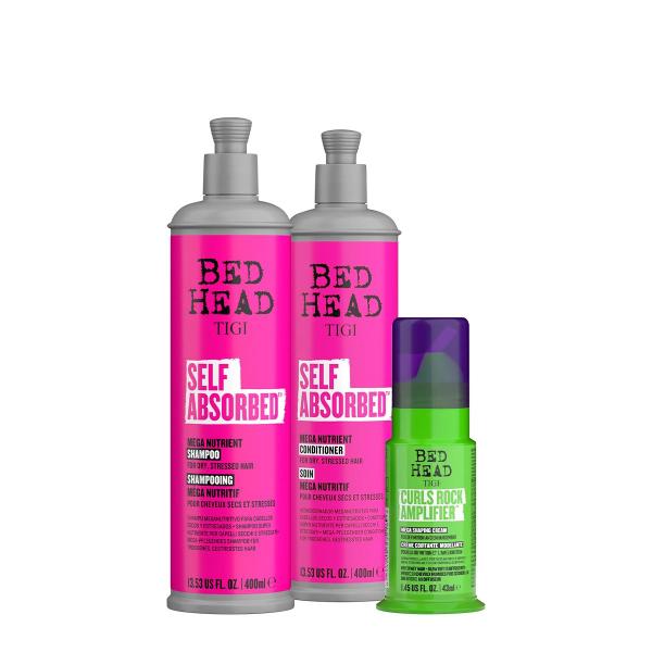 Imagem de Kit Tigi Bed Head Self Absorbed Shampoo Condicionador e Curls Rock Leave-in (3 produtos)